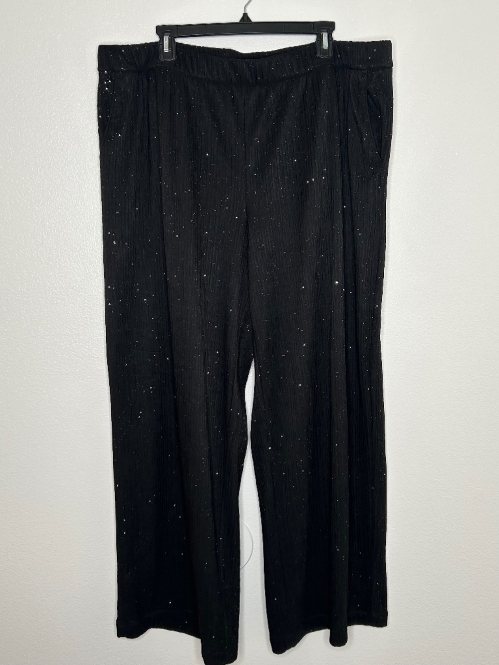 Ava & Viv Womens Black High Rise Crinkle Wide-Leg Pull-On Pants Plus Size 1X EUC